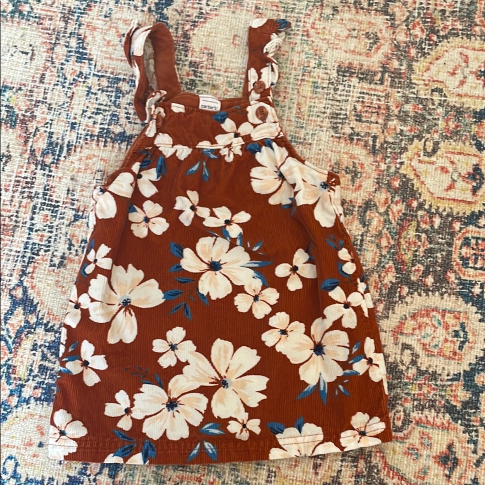 Floral Corduroy Dress with White and Blue Accents
